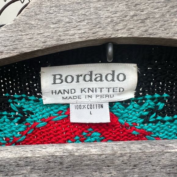 Vintage 90s Borado Bold Southwestern Aztec Stripe Hand Knitted In Peru Sweater - Picture 4 of 4